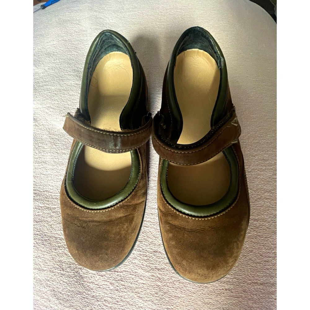 Apex Brown Suede Mary Jane Flats Hook & Loop Comfort Wide Women 7 B6100W